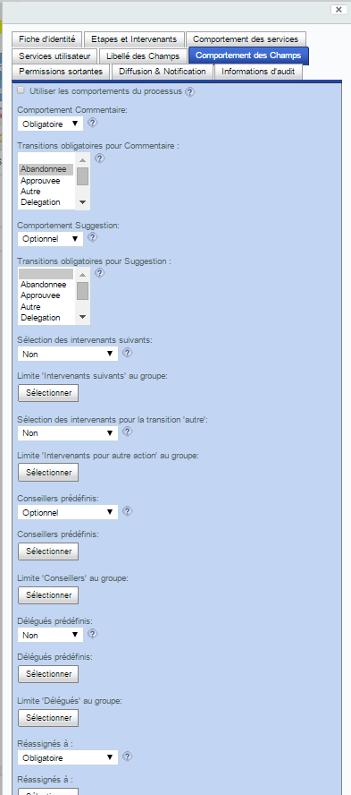 Formulaire d'étape - Comportement des champs