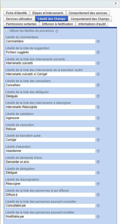 Formulaire d'étape - Libellé des champs