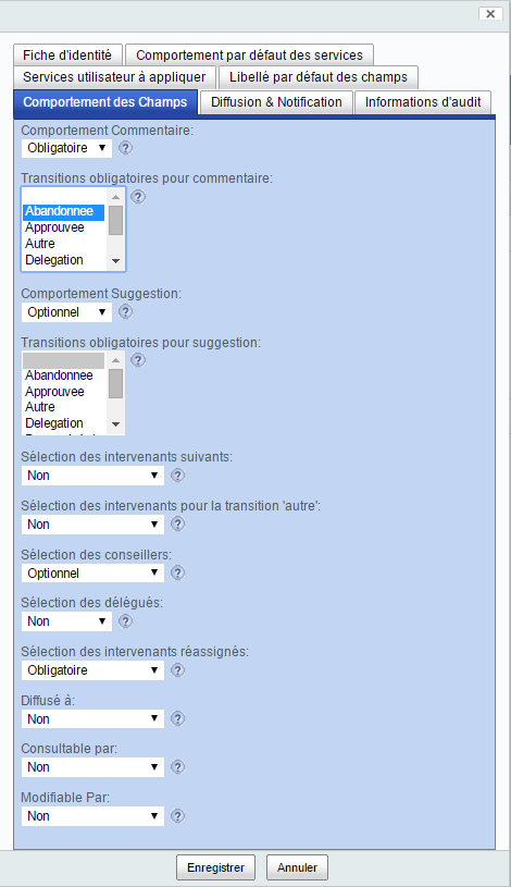 Formulaire de processus - Comportemnet des champs