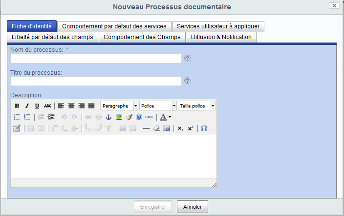Formulaire de processus - Fiche d'identité