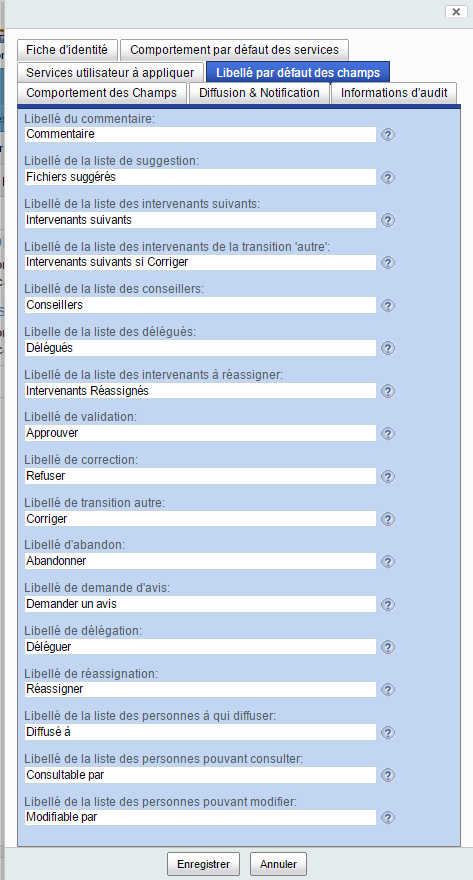 Formulaire de processus - Libellé par défaut des champs