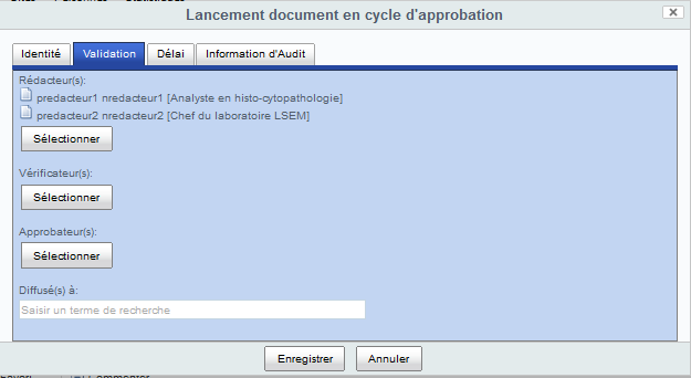 Formulaire de lancement d'un processus de gestion de document qualité