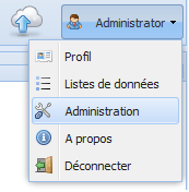 Menu d'accès à la page d'administration